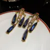 Pendientes Vintage de Plata con Forma de Rombo y Gota de Aceite Estilo Palacio Retro Exquisitos Pendientes de Botón Lujo Ligero Pendientes de Gama Alta