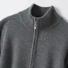 Estilo Minimalista de Lujo Ligero Cárdigan de Cachemir para Mujer Cuello Alto Cremallera Tejido Prendas de Abrigo Versátiles Hilo de Frijol Plateado Cárdigan de Cachemir Grueso