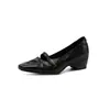 Zapatos Mary Jane Cómodos y Altos para Viajar con Tacón Oculto de Piel de Cordero 2026 Otoño Tacón Medio Cuña Punta Cuadrada Hebilla Metálica Zapatos de Una Sola Pieza Mujer