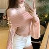 Venta al por mayor transfronteriza de Camiseta de diseño estilo chica dulce, pura y sexy, versión coreana, Top de malla sin hombros, Blusa pequeña