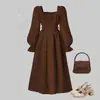 Vestido de Princesa para Niña 2025 Otoño e Invierno Nuevo Estilo Cuadrado Francés Mangas de Linterna Elegante Vestido de Longitud Media