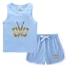 Chal de Verano para Niños 2023 Pantalones Cortos Calientes Camiseta Básica Casual Coreana Sudadera sin Mangas para Niños Absorbente de Sudor Color Caramelo