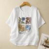 Foto Real de 2025 Nueva Camiseta Casual de Verano de Cuello Redondo Estampada Casual Versátil Suelta Delgada Babydoll para Mujer