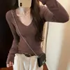 Camiseta básica de manga larga ajustada con cuello en V para chica, hecha de terciopelo alemán para mujer, adecuada para otoño e invierno, como top base ajustado