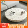 Mesa de Centro Redonda de Hormigón Travertino Estilo Wabi-Sabi para Patio Uso Exterior, Resistente al Sol y a la Intemperie Mesa de Té de Ocio, Hecha a Medida