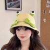 Lindo Sombrero de Pescador de Mano de Rana de Ojos Grandes para Mujer, Primavera y Verano Viaje Familiar Versátil Protección Solar Sombrero Dulce de Dibujos Animados Estilo Japonés