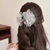 Pin de Malla de Lunares y Flores de Verano Coreano, Pinza de Moda de Gama Alta para Recoger la Mitad del Cabello, Elegante Pinza de Tiburón en la Parte Posterior de la Cabeza