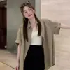 Camisa Chaqueta Khaki Vintage Japonesa para Mujer Verano Nueva de Longitud Media Manga Corta Holgada Casual