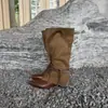Botas Chuyuji estilo retrô relaxado bico fino com cadarço e salto bloco, novas botas western cowboy versáteis de verão com saltos grossos que afinam
