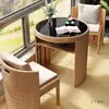 Juego de Mesa y Sillas de Té para Balcón, Se Puede Guardar, Adecuado para Hogares Pequeños, Juego de Tres Piezas de Sillas de Ratán para Exteriores, Mesa de Café y Sillas de Ocio