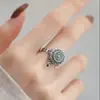 Anel rotativo de fivela de paz para mulheres, novo estilo étnico chinês, mantra de seis caracteres, ajustável, banhado a cobre com prata