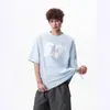 Camiseta de Algodón Puro con Estampado de Letras Estilo Americano para Hombres y Mujeres, Top de Manga Corta Pesado de Verano High Street, Camisa de Media Manga Suelta y Fresca para Parejas