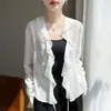 Cardigan Camisa de Gasa Francesa con Cuello Volante, Manga Larga, Estampado, de Atar, Top Nuevo Primavera/Verano 2026