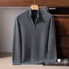 Suéter 100% cachemir puro para hombre, casual de negocios, capa de aire, con cremallera, cárdigan engrosado, nueva camiseta base de punto para otoño e invierno