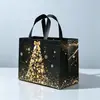 Novas Sacolas de Presente de Natal com Estampa Dourada de Comércio Exterior em Estoque, Sacolas Tote de Tecido Não Tecido com Estampa Colorida de Personagens do Papai Noel