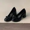 Outono 2026 Novo Retro Laço Boca Rasa Sapatos Femininos de Salto Alto Casuais Versáteis Mary Jane Femininos