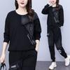 Conjunto de Moletom Feminino Solto com Estampa Jeans, Manga Longa, Duas Peças, Casual, Tamanho Plus Size, Roupas Femininas - Primavera e Outono 2026