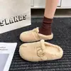 Pantuflas de Cerdo con Dedos Separados Estilo Coreano, Peludas, para Mujer, Novedad Otoño/Invierno 2026, Hebilla Metálica Retro, Pantuflas de Algodón Cálidas para Exteriores