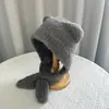 Chapéu de Urso Fofo Estilo Coreano Cachecol de Pelúcia Quente de Inverno para Mulheres Chapéu Tudo-em-um Proteção Auricular à Prova de Frio Rosto Exposto Pequeno Chapéu Lei Feng