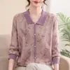 Nuevo Top de Punto Floral 2026 para Personas de Mediana Edad y Mayores, Camisa Base de Manga Larga con Cuello para Primavera/Otoño, Suéter Delgado de Otoño para Mamá para Mujeres