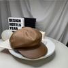 Pu Couro Octogonal Cap Crianças Outono Moda Britânica Japonês Estilo Coreano Outono e Inverno Moda All-match Boné de Couro Boina de Língua de Pato