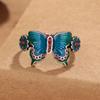 Anillo Vintage Esmaltado Personalizado Estilo Étnico Azul Quemado Flor Mariposa Plata Tailandesa Gota de Pegamento Artesanía Cloisonné Anillo de Dedo Abierto
