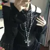 Colar Cruz Negra Pingente Pesado Camada Múltipla Subcultura Y2K Corrente de Suéter Gótica Acessórios Sexy