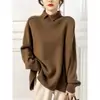 Suéter de Punto Casual para Mujer 2026 Otoño/Invierno Estilo Europeo y Americano Transfronterizo de Cuello Alto Color Sólido Simple con Dobladillo Dividido