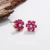 Pendientes Pequeños y Exquisitos de Corindón Rojo Fresco, Flor de Espinela Orquídea, Moda de Lujo Ligero, Pendientes Dulces Versátiles para Niñas