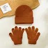 Conjunto de Duas Peças de Luvas e Gorro de Tricô Acrílico Infantil à Pronta Entrega para Outono e Inverno, Quente e Resistente ao Frio