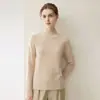 Suéter de malha 100% caxemira pura, novo estilo outono e inverno, pulôver feminino solto curto com gola semi-alta e bordas dobradas, suéter de base