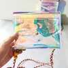 Bolso cruzado láser para mujer, Bolsa de maquillaje transparente de PVC, Bolsa de almacenamiento de PVC de colores, Bolsa de regalo iridiscente para team-building de empresa, Personalización