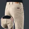 Pantalones Casuales de Algodón Puro para Hombre Otoño Modernos Versátiles Ajustados Rectos Elásticos Pantalones de Vestir Invierno