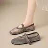 Sapatilhas com Strass para Mulheres, Sapatos Mary Jane com Recortes em Tela de Solado Plano, Sandálias de Uma Tira, Sapatilhas Francesas