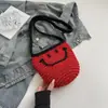 2025 Estilo Japonés Nuevo Bolso de Cubo Tejido con Cara Sonriente Kawaii Cara Sonriente Bolso Pequeño Bolso Tejido de Verano Bolso de Playa de Vacaciones