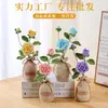Planta de Rosa en Maceta Tejida a Crochet Hecha a Mano, Flor Tejida Simulada de Lana, Decoración de Escritorio para el Hogar, Regalo Creativo al por Mayor