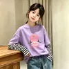 Ropa para niños, camiseta casual de manga larga de algodón puro, única y elegante para niñas, nueva colección de otoño 2026, top de aspecto de dos piezas moderno y casual