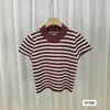 Nuevo Top de Estilo Coreano Retro con Cuello Redondo, Rayas en Contraste y Cintura Alta, Manga Corta para Mujer Rosa Talla Única Blanco Negro Albaricoque