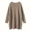Suéter Feminino de Malha Batwing de Comprimento Médio Outono/Inverno 2026 Gola Redonda Novo Estilo Preguiçoso Suéter Solto Caxemira