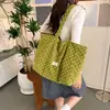 Bolsa de ombro de lona com poá estilo coreano, grande capacidade, casual e estilosa, adequada para compras, escola e trajeto