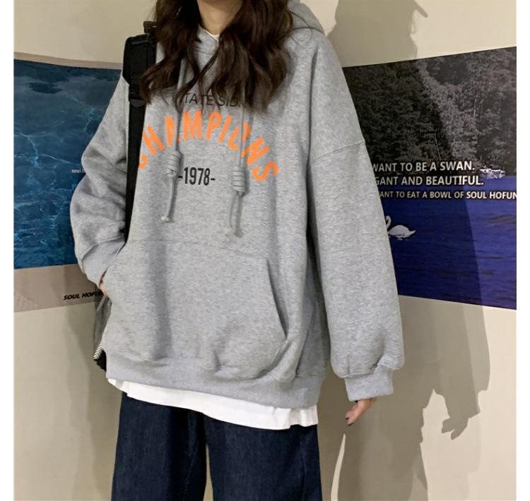 帮手描述图：连帽卫衣女2020秋季新款韩版字母印花薄款学生百