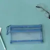 Estuche, estilo coreano, simple, bolsa de almacenamiento de malla transparente, caja de papelería de gran capacidad para estudiantes, diseñado específicamente para exámenes, de doble capa