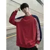 Sudadera sin capucha de bloques de color a rayas para hombre estilo americano, camiseta base de peso pesado para otoño, camiseta de manga larga de corte limpio