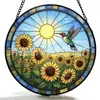 Cruz Girasol Colibrí Vitral Colorido Colgante Adorno de Vidrio para el Hogar Decoración de Ventana Jardín Atrapasol