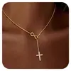 Collar Cuadrado de Cruz Amazon Tkot para Mujer, Chapado en Cobre con Oro de 14K, Collar de Eslabones Paperclip, En Stock en Yiwu
