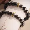 Pulsera de Disco de Obsidiana Plateada Natural, Cuentas Redondas de Jade, Cuentas de la Fortuna, Estilo Unisex para Pareja, Pulsera de Obsidiana para Regalo