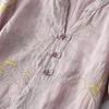 Foto Real de un Vestido Fresco de Tencel Estilo Chino con Bordado Intrincado, Nuevo Diseño de Botones Vintage Verano 2026, Nuevo Vestido de Manga Corta Estilo Chino