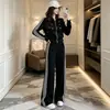Conjunto esportivo de jaqueta com zíper e gola alta, calça de perna larga casual solta, novo estilo outono e inverno feminino, conjunto de duas peças moderno, com veludo adicional
