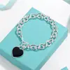 Pulsera para Pareja Etiqueta Inglesa en Forma de Corazón Marca T Cierre de Amor Ot Esmalte Azul Anillo de Corazón Melocotón Joyería Estilo Ins Transfronterizo