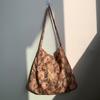 Bolso de Hombro de Lona y Pana con Estampado de Leopardo, Doble Capa Mejorada, Estilo Coreano, Selección de Influencers, Estudiante de Verano, Artístico